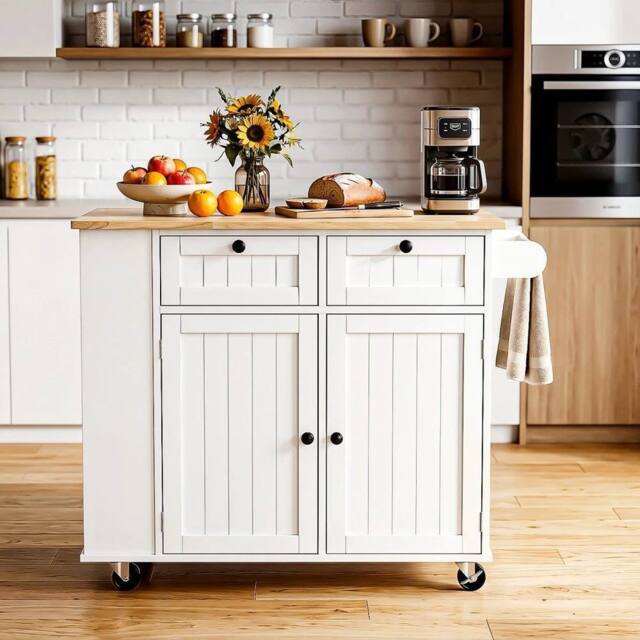 SPETLEK Kitchen Island with Side Storage Rack White44x86cm in White - Size: 0.6m2 - image 1