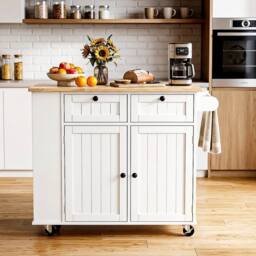 SPETLEK Kitchen Island with Side Storage Rack White44x86cm in White - Size: 0.6m2 - thumbnail 1