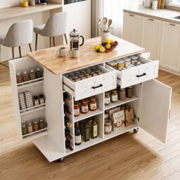 SPETLEK Kitchen Island with Side Storage Rack White44x86cm in White - Size: 0.6m2 - thumbnail 2