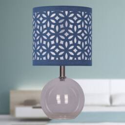 First Choice Lighting Set of 2 Buck - Clear Glass Table Lamps with Navy Blue Cut Out Shade - thumbnail 5