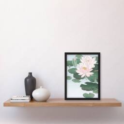 "Artery8 Water Lily Pads Pink Flower Bloom Japanese Framed Wall Art Print Koson - Size: W12"" x H16""" - thumbnail 4