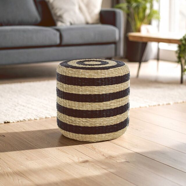 Orsina Stripe Seagrass Pouffe, Comfortable footrest seagrass pouffe, Easy to move woven stool, Versatile stool in Natural - image 1