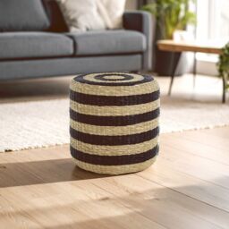 Orsina Stripe Seagrass Pouffe, Comfortable footrest seagrass pouffe, Easy to move woven stool, Versatile stool in Natural - thumbnail 1