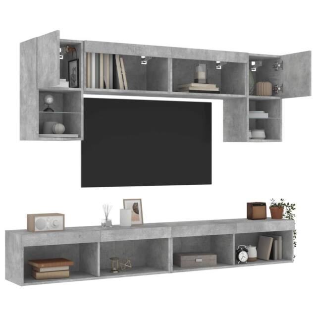 Berkfield Home 6 Piece TV Wall Units with LED Concrete Grey Engineered Wood - image 1