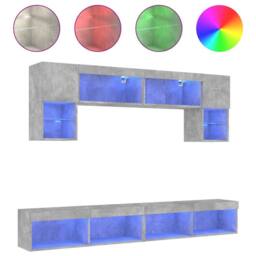 Berkfield Home 6 Piece TV Wall Units with LED Concrete Grey Engineered Wood - thumbnail 2