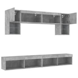 Berkfield Home 6 Piece TV Wall Units with LED Concrete Grey Engineered Wood - thumbnail 6