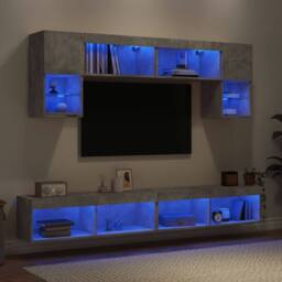 Berkfield Home 6 Piece TV Wall Units with LED Concrete Grey Engineered Wood - thumbnail 4