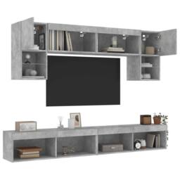 Berkfield Home 6 Piece TV Wall Units with LED Concrete Grey Engineered Wood - thumbnail 1