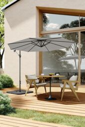 Living and Home 3M Outdoor Large Cantilever Patio Parasol with a Cross base and a Square Base in Light Grey - thumbnail 2