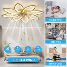 Garwarm 90cm 7 - Blade Reversable Dimmable LED Ceiling Fan in Yellow - thumbnail 3