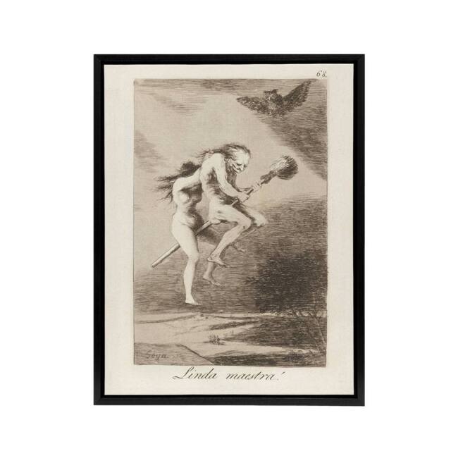 "Artery8 Spanish Teacher Witches Broom Francisco Goya Framed Canvas Wall Art in Grey - Size: W18"" x H24""" - image 1