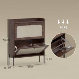 HOMCOM Boho Narrow Shoe Cabinet, Shoe Rack with 2 Flip Drawers in Dark Brown - thumbnail 3