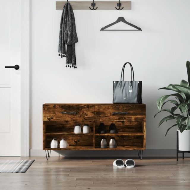 Berkfield Home Shoe Bench Smoked Oak 102x35x55 cm Engineered Wood in Brown - Size: 102 x 35 x 55 cm - image 1