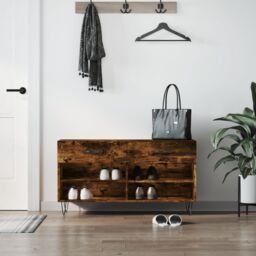 Berkfield Home Shoe Bench Smoked Oak 102x35x55 cm Engineered Wood in Brown - Size: 102 x 35 x 55 cm - thumbnail 1