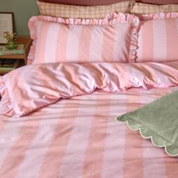 Furn Birdie Stripe Ruffle Pillowcase Pair in Light Pink - Size: Standard Pillow Case - thumbnail 2