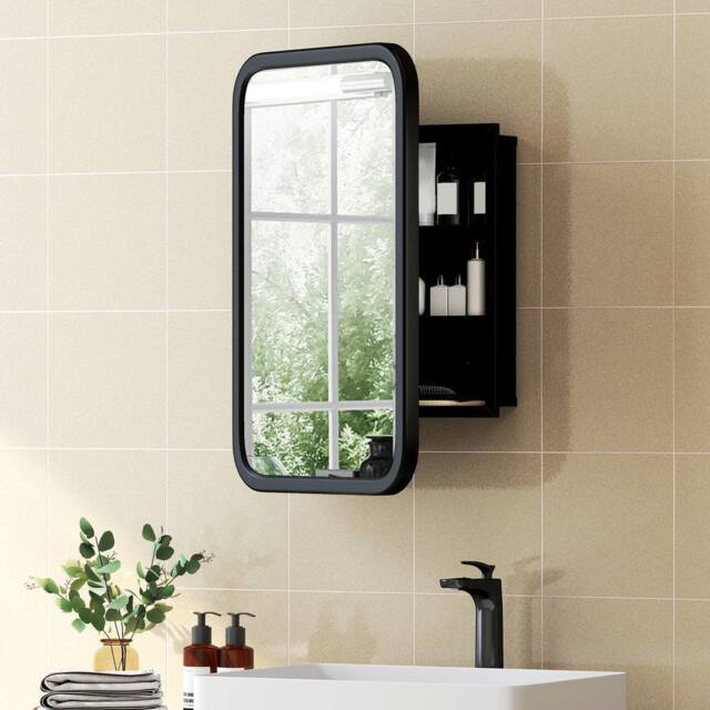HOMCOM Bathroom Wall Cabinet with Mirror Black - image 1