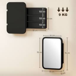 HOMCOM Bathroom Wall Cabinet with Mirror Black - thumbnail 3