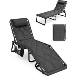 Keplin 1 Pack Foldable Sun Lounger Chair - Quilted Outdoor Garden Recliner in Dark Grey