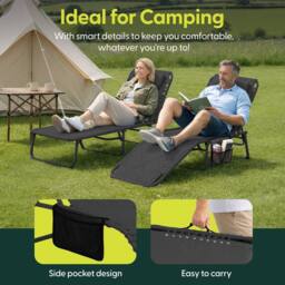 Keplin 1 Pack Foldable Sun Lounger Chair - Quilted Outdoor Garden Recliner in Dark Grey - thumbnail 7