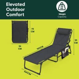 Keplin 1 Pack Foldable Sun Lounger Chair - Quilted Outdoor Garden Recliner in Dark Grey - thumbnail 6
