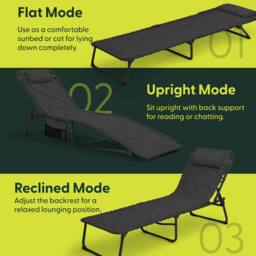 Keplin 1 Pack Foldable Sun Lounger Chair - Quilted Outdoor Garden Recliner in Dark Grey - thumbnail 8