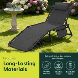 Keplin 1 Pack Foldable Sun Lounger Chair - Quilted Outdoor Garden Recliner in Dark Grey - thumbnail 2