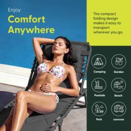 Keplin 1 Pack Foldable Sun Lounger Chair - Quilted Outdoor Garden Recliner in Dark Grey - thumbnail 4