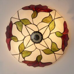 Loops Tiffany Glass Semi Flush Ceiling Light Red Flower Round Inverted Shade i00035 in Clear - thumbnail 3