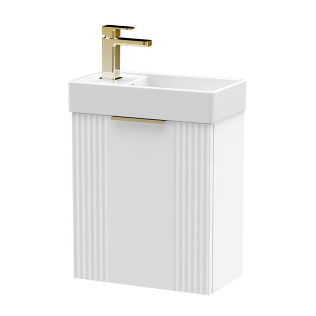 Balterley White 400mm Wall Hung Vanity Unit with Brushed Brass Handle - image 1