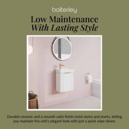 Balterley White 400mm Wall Hung Vanity Unit with Brushed Brass Handle - thumbnail 7