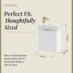 Balterley White 400mm Wall Hung Vanity Unit with Brushed Brass Handle - thumbnail 5