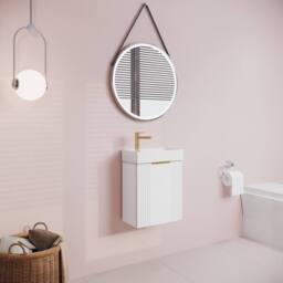 Balterley White 400mm Wall Hung Vanity Unit with Brushed Brass Handle - thumbnail 4