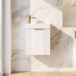 Balterley White 400mm Wall Hung Vanity Unit with Brushed Brass Handle - thumbnail 8