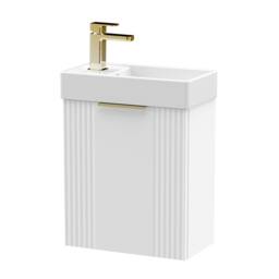 Balterley White 400mm Wall Hung Vanity Unit with Brushed Brass Handle - thumbnail 1