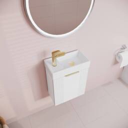 Balterley White 400mm Wall Hung Vanity Unit with Brushed Brass Handle - thumbnail 3