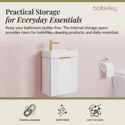 Balterley White 400mm Wall Hung Vanity Unit with Brushed Brass Handle - thumbnail 2