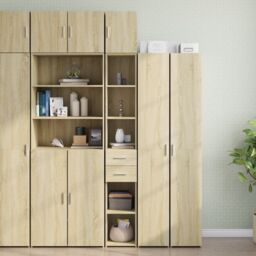 Berkfield Home Slim Storage Cabinet Sonoma Oak 30x42.5x225 cm Engineered Wood in Brown - thumbnail 1