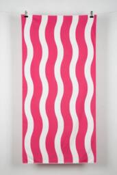 Dyzi Wavy Stripe Cotton Beach Towel Soft Absorbent Quick Dry 70x152cm in Pink - Size: 70x152 cm