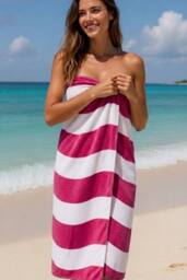 Dyzi Wavy Stripe Cotton Beach Towel Soft Absorbent Quick Dry 70x152cm in Pink - Size: 70x152 cm - thumbnail 3