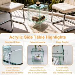 VOGREX 2-Tier Transparent Acrylic Side Table Multifunctional Storage in Green - thumbnail 5