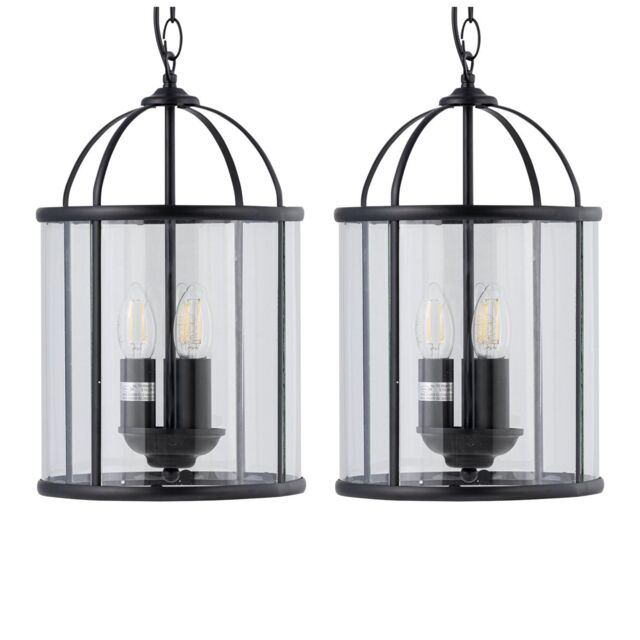 First Choice Lighting Set of 2 Alicia - Black 3 Light Lantern Style Pendants - image 1