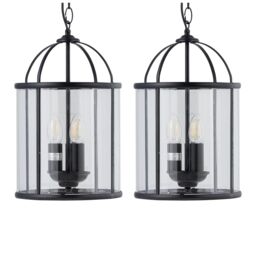 First Choice Lighting Set of 2 Alicia - Black 3 Light Lantern Style Pendants - thumbnail 1