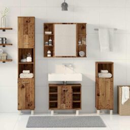 Berkfield Home 4 Piece Bathroom Furniture Set Old Wood Engineered Wood in Brown - thumbnail 3