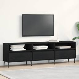 Berkfield Home TV Cabinet Black Oak 150x30x44, 5 cm Engineered Wood - thumbnail 4