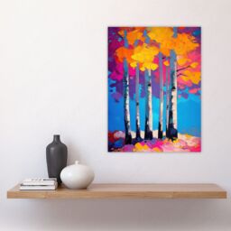 "Artery8 Autumn Birch Trees Vibrant Abstract Painting Wall Art Print in Pink - Size: W24"" x H32""" - thumbnail 4
