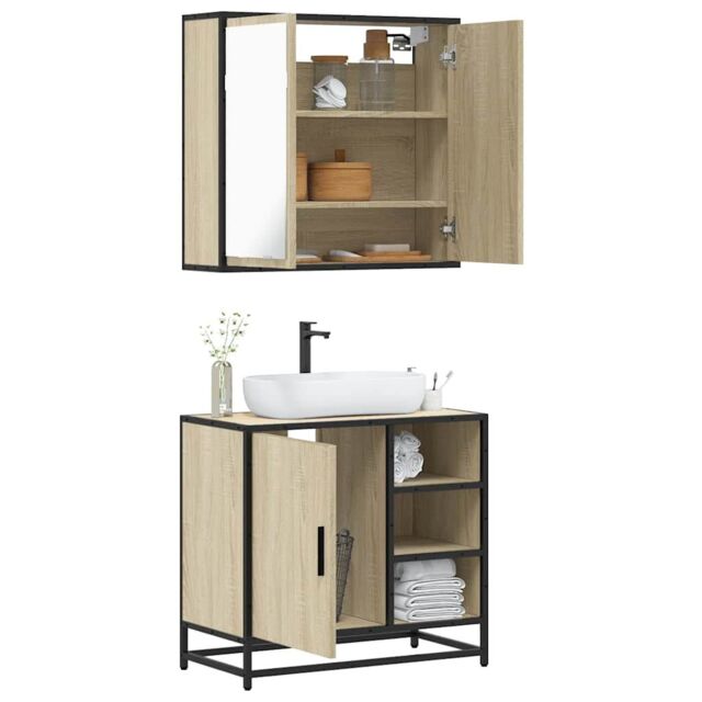Berkfield Home 2 Piece Bathroom Furniture Set Sonoma Oak Engineered Wood in Brown - image 1