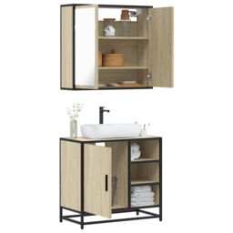Berkfield Home 2 Piece Bathroom Furniture Set Sonoma Oak Engineered Wood in Brown - thumbnail 1
