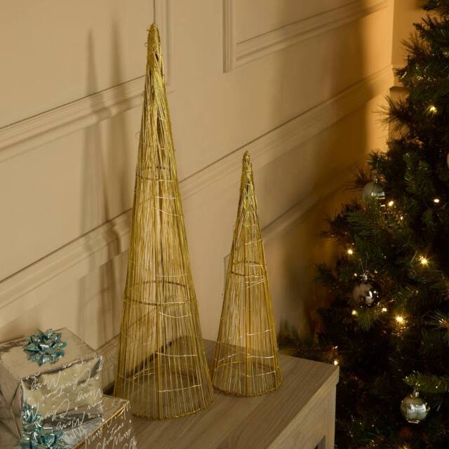 Lighting Collection Christmas Gold Frame LED Trees - 2pc Set - image 1