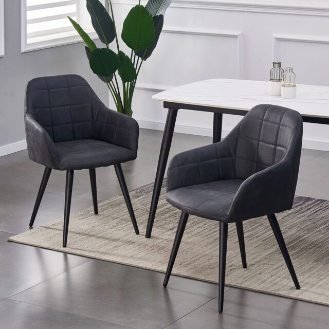 MCC Direct Set of 2 Faux Suede Fabric Kitchen Dining Chairs Accent Chair Adrian in Black - image 1