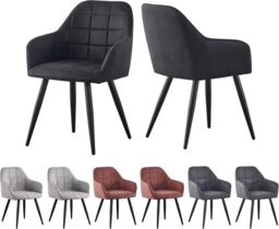 MCC Direct Set of 2 Faux Suede Fabric Kitchen Dining Chairs Accent Chair Adrian in Black - thumbnail 3